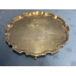 Large Hallmarked silver circular salver with pie crust edge, monogramed and engraved, Sheffield