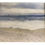 GEORGE S WISSINGER C20th, oil, Beachscape with sailboats on horizon 2017 , 31 x 36cm framed,