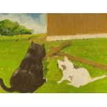 GEORGE S WISSINGER C20th, oil, Cats at play, 39 x 49cm, framed, Condition: Good