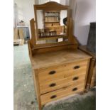 Victorian satin walnut dressing table of 3 long graduated drawers with mirror over 91 cm L Condition