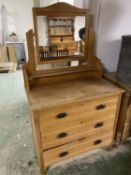 Victorian satin walnut dressing table of 3 long graduated drawers with mirror over 91 cm L Condition