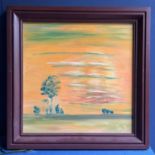 GEORGE S WISSINGER. Modern Oil , framed, " Dessert Morning sky", 38 x 38cm