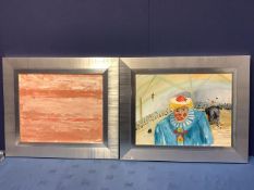 George S Wissinger, two modern oils, framed, Circus Clown with elephant and Sienna Marble, 34 x