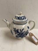 Small blue & white Worcester teapot approx. 14cm H. Condition: Some frits to spout, spout join, &