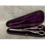 Pair Victorian Hallmarks silver grape shears, fiddle thread & shell pattern by Henry Holland