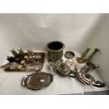 Qty of various plated and metal wares including fox head stirrup cups