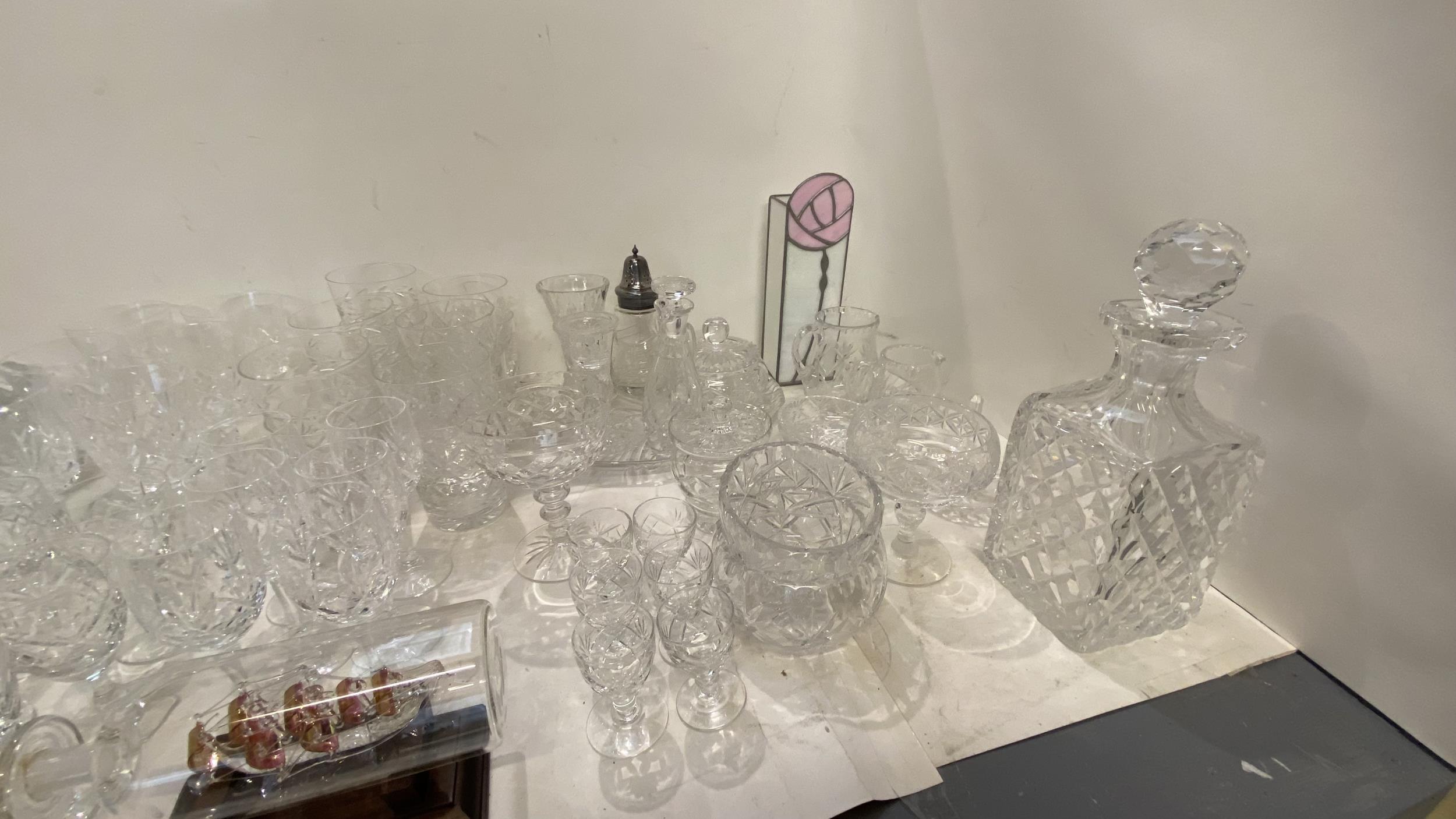 Large qty of glass wear including decanters, vases, wine glassed, tumblers etc. - Image 4 of 7