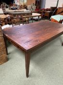 Good French chestnut large extending plank top dining/kitchen table, 108cmWide x 200 closed, x 360cm