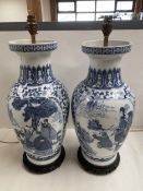 Pair of C20th blue and white lamps in the Chinese taste