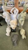 Qty of plaster sculpture figures & heads (provenance, made by vendors mother at The Royal College of