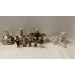 Qty of ceramics to include 5 ceramic figures of soldiers some marks to base & pair of lidded