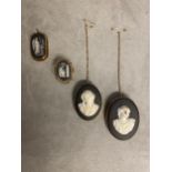 3 Wedgwood black basalt cameo brooches in 9ct open work mounts