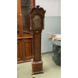 A grandmother size burr walnut veneered cased long case clock, with brass dial, inscribed Tempus