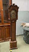 A grandmother size burr walnut veneered cased long case clock, with brass dial, inscribed Tempus