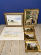 Set of 3 oil on boards, depicting houses set in rural landscapes, in gilt frames, two bearing