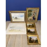 Set of 3 oil on boards, depicting houses set in rural landscapes, in gilt frames, two bearing