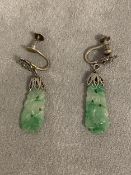 Pair of carved jade pendant earings with screw fit backs