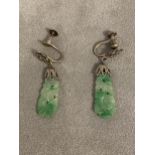 Pair of carved jade pendant earings with screw fit backs