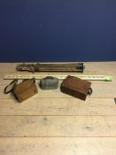 Quantity of surveying equipment: Imperial Staff 6480, with wooden and leather bounded tripod and