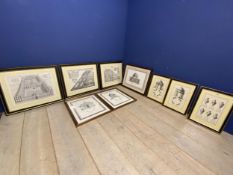 A quantity of framed and glazed prints of architectural and classical themes