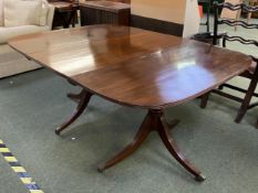 Mahogany twin pedestal dining table, with central leaf 156cm length x 113cm wide x 71cm high