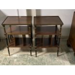 Pair of mahogany two tier side tables, and a wall mounted bookcase