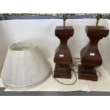 Pair of black table lamps, with white shades