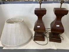 Pair of black table lamps, with white shades