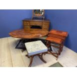 Reproduction dressing table, upholstered stool, nest of 3 tables and an oval dressing table,