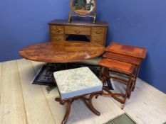 Reproduction dressing table, upholstered stool, nest of 3 tables and an oval dressing table,