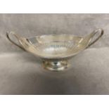 Sterling Silver half reeded bowl on oval stepped foot loop handles, 15oz by Charles Stuart Harris
