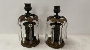 A pair of C19th French bronze candle lustres