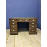 Victorian twin pedestal writing desk of 9 drawers, 122 cm wide x 66 cm depth x 60 cm to underside of