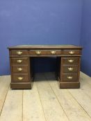 Victorian twin pedestal writing desk of 9 drawers, 122 cm wide x 66 cm depth x 60 cm to underside of