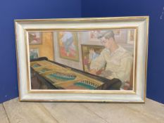 PETER SAMUELSON, oil on paper, "John at the Piano", 51 x 90cm, bears indistinct signature lower left