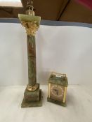 Green onyx clock and table lamp