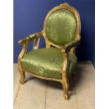 Small decorative gilded and green upholstered chair