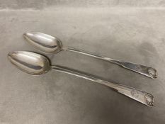 Pair George IV Scottish gravy basting spoons Fiddle & Shell pattern, crested by John McKay Edinburgh