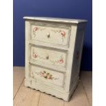 Decorative painted chest of 3 drawers, with floral patterns 55cm wide x 42 cm depth x 79 cm high