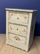 Decorative painted chest of 3 drawers, with floral patterns 55cm wide x 42 cm depth x 79 cm high