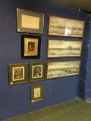 Three framed and glazed prints of the London river and landscape with keys to the buildings, and
