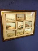 A charming nine panelled framed and glazed watercolour montage, some signed Old Hunt Stanton (