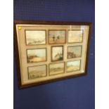A charming nine panelled framed and glazed watercolour montage, some signed Old Hunt Stanton (