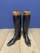 Pair black leather boots with trees, makers name Alan McAfee, Dover Street, London, size 38 approx.