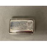 Regency Hallmarked Silver hip shape snuff box, the lid engraved a coaching scene by Matthew Linwood,