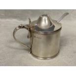 Circular Hallmarked Silver mustard pot in Georgian style, blue glass lined by D&G Wellby London 1933