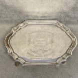 Small Georgian footed card tray, London , 6ozt, 1796, engraved