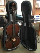 Cello, possibly German. in Case. Worn condition, see photos.