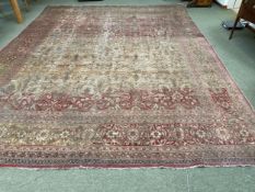 Large rug, reds, brown, orange all over stylized pattern, 343 x 430cm