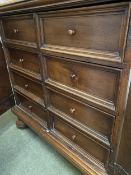 A C19th Continental walnut fitted side cabinet, the two doors decorated with relief frieze and